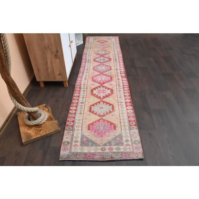 Vintage Turkish Oushak Handmade Wool Cotton Orange Runner Rug 73x311