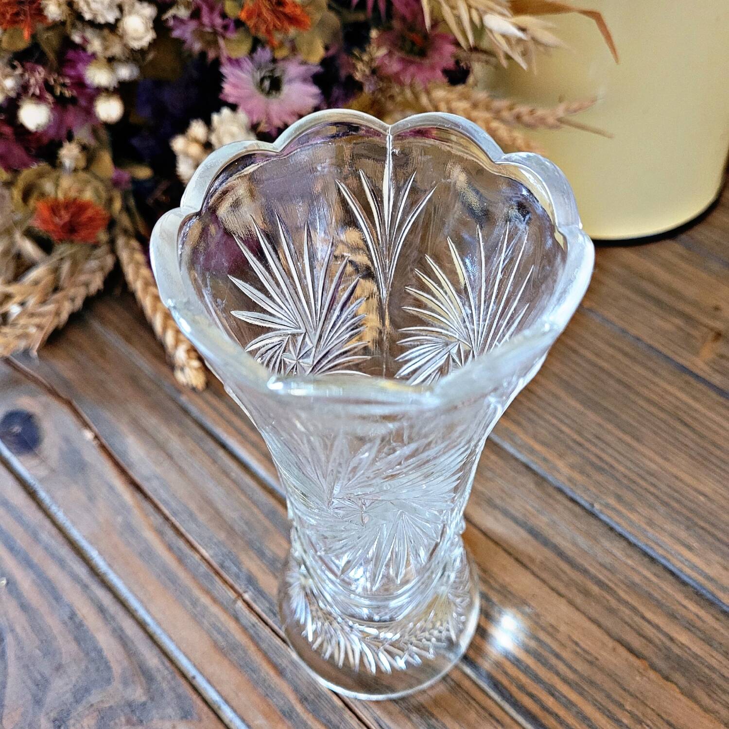 Small vintage vase in clear chiseled glass