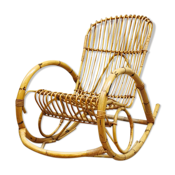 Rocking chair en rotin à bas dossier par Rohe Noordwolde