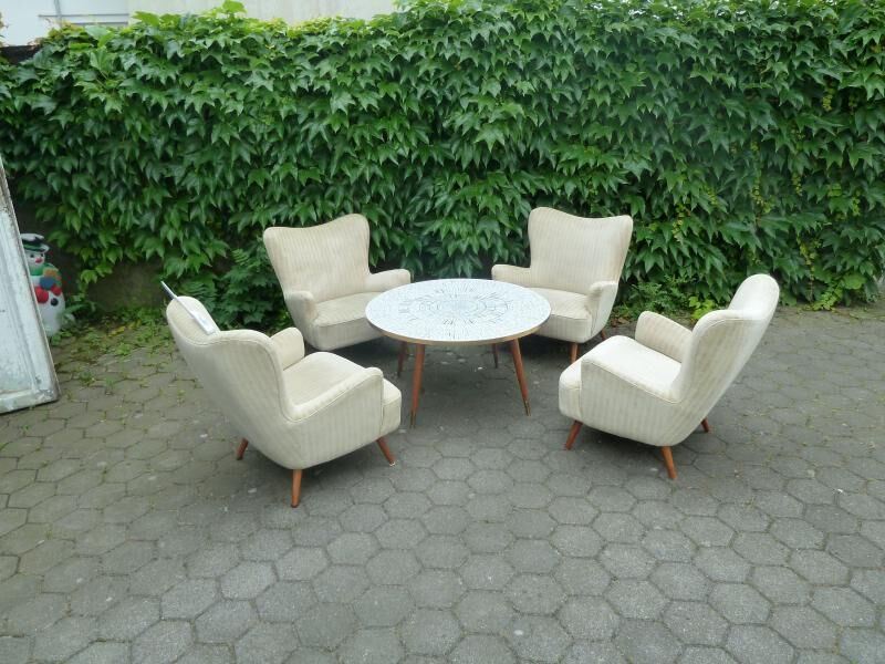 Table basse scandinave des années 50/60 mosaïque laiton