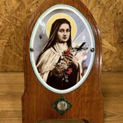 Old bedside oratory, oak, enamelled plaque, holy virgin, lourdes