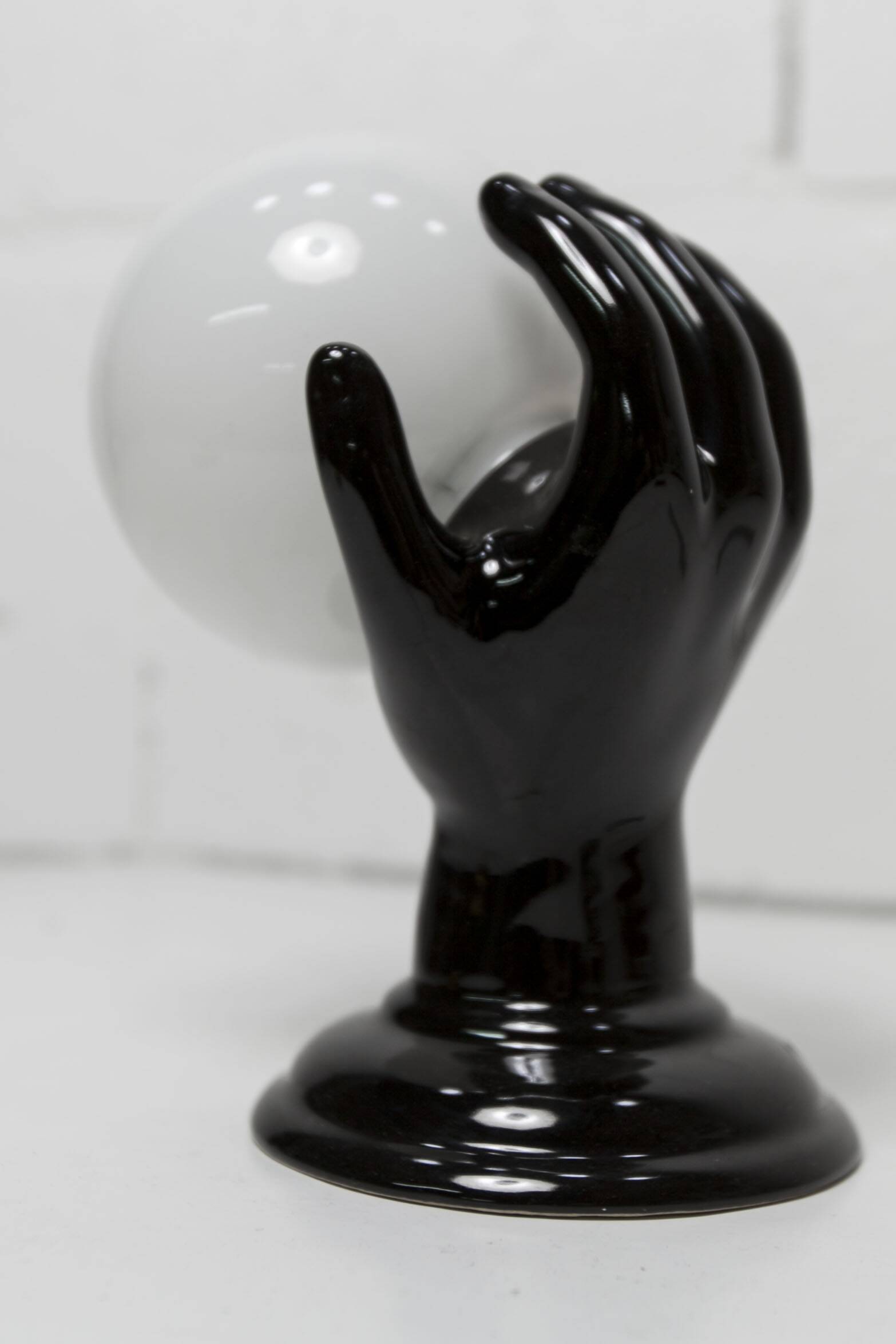 Main wall lamp in black ceramic 1960 original opaline globe