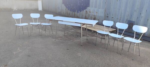 Table formica bleu à rallonges