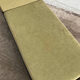 Day Bed sofa in skai, mottled green fabric and black metal 1950