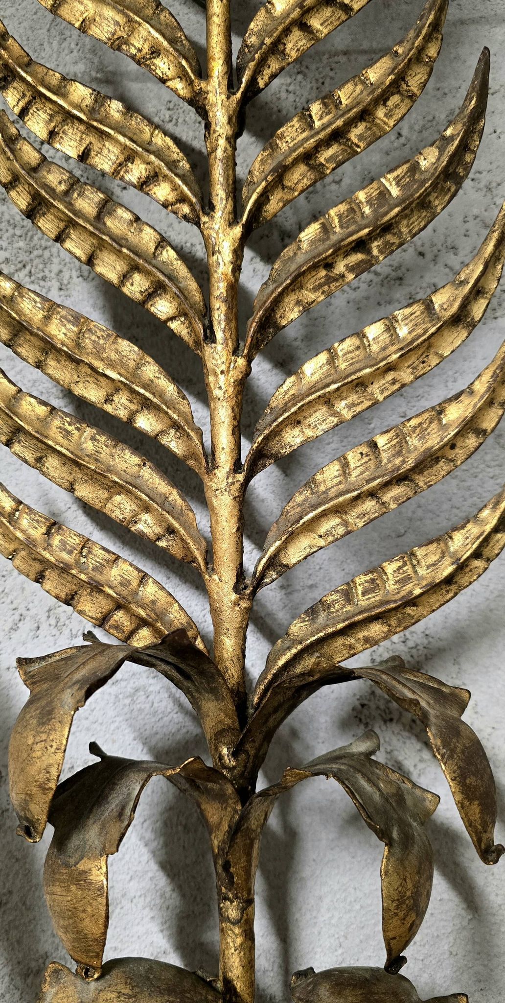 Pair of large golden wall lights, 1950s