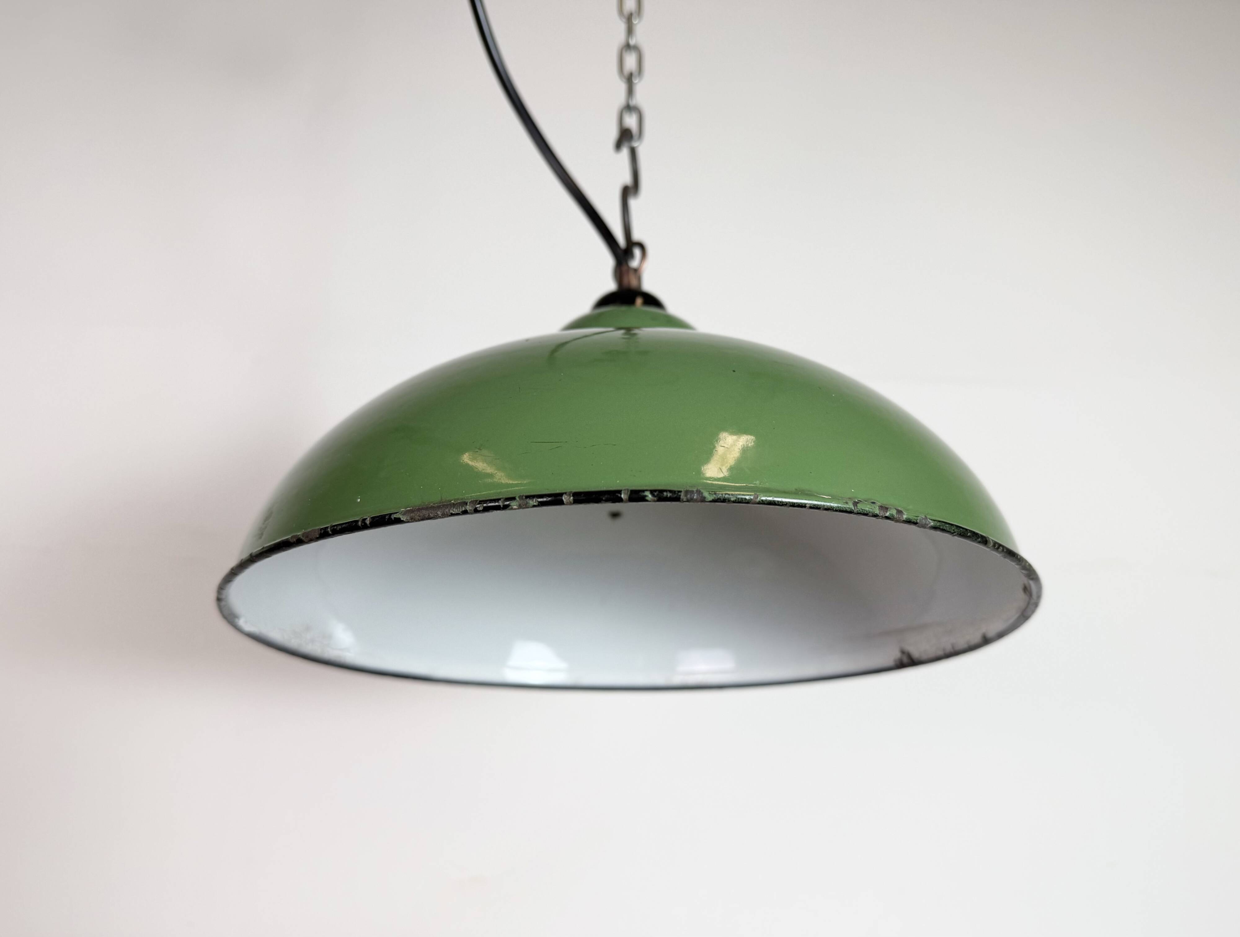 Industrial Green Enamel Factory Pendant Lamp, 1960s