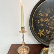 Pair of antique turned rose brass candlesticks (24 cm)