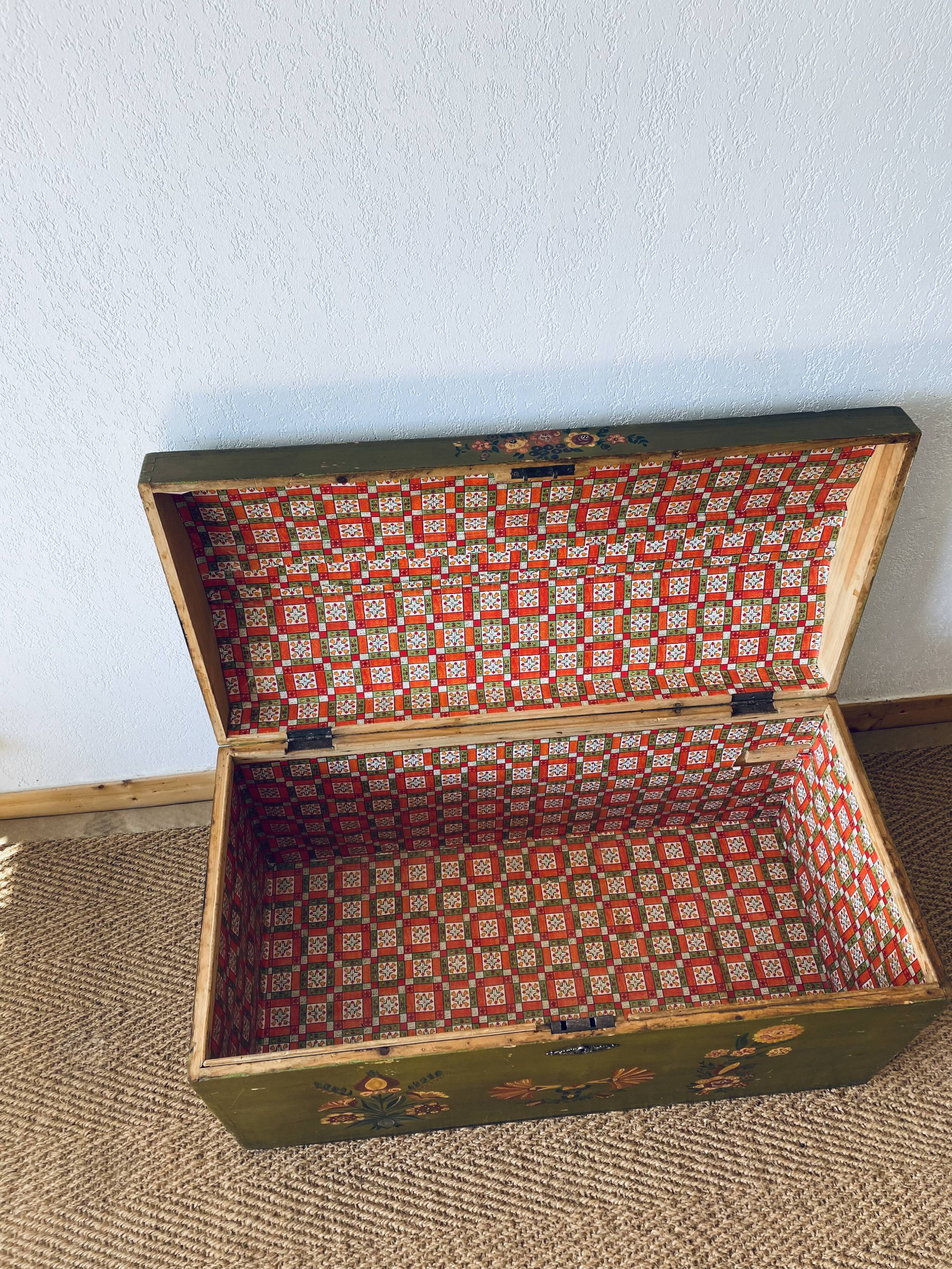 Large antique trunk hand-painted décor