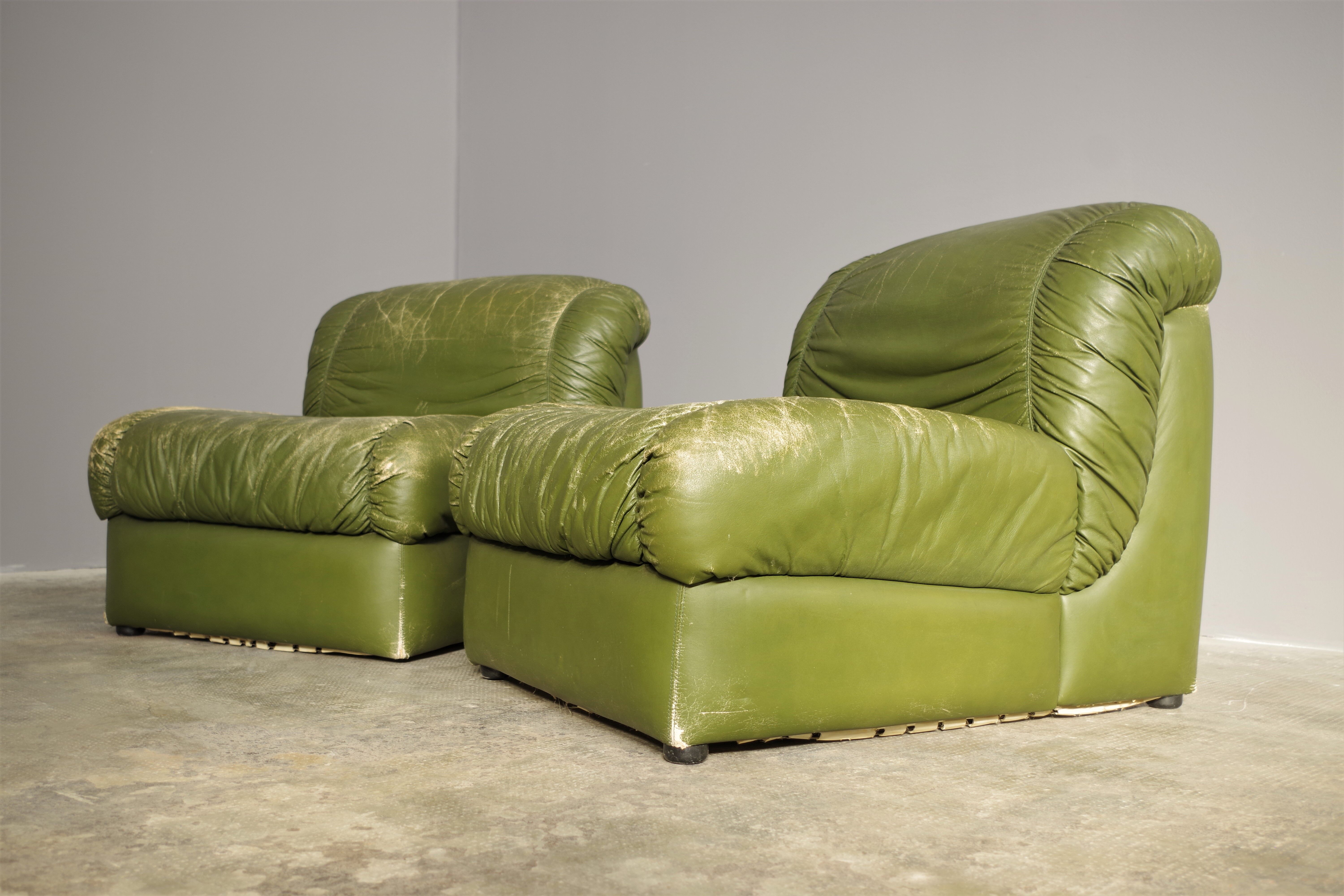 Green eco-leather armchairs, 1970s