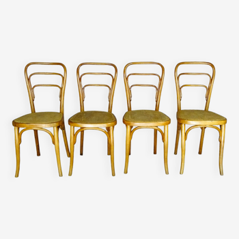 Set of 4 Secession bistro chairs by KOHN, circa 1910 - caned -