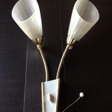 Double fire wall lamp in brass and glass cornet years 50/60