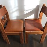 Set of 4 elm chairs and leather, 80s