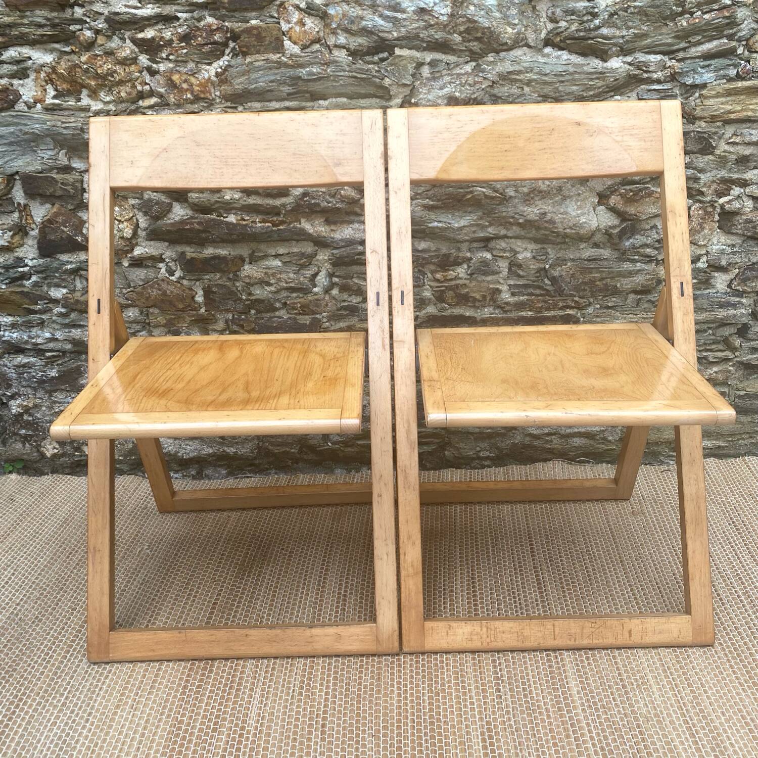 Extra flat vintage beech folding chairs