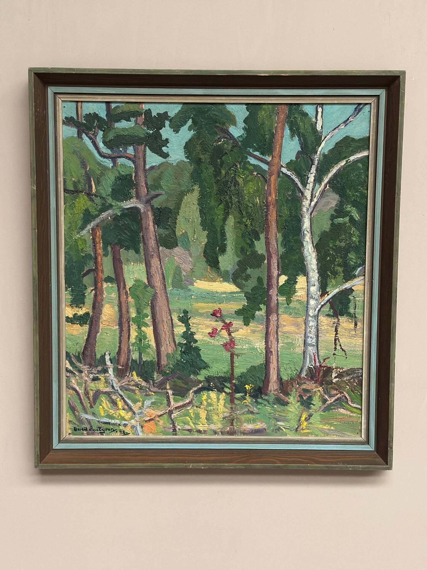 Huile su panneau suédoise – « Forêt » par Bertil Lundgren (1900–1979)