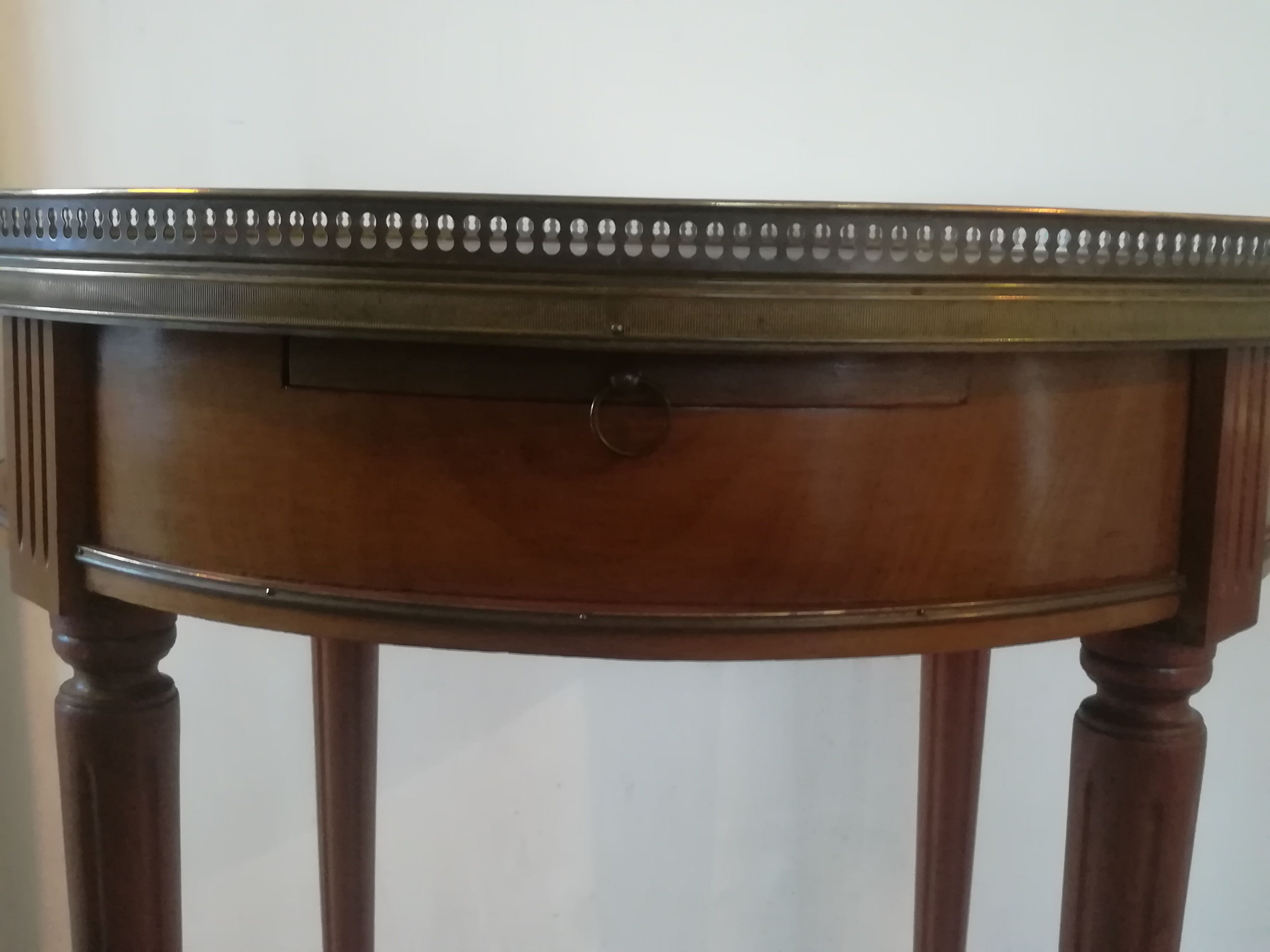 Louis XVI style hot water bottle table in walnut and mahogany