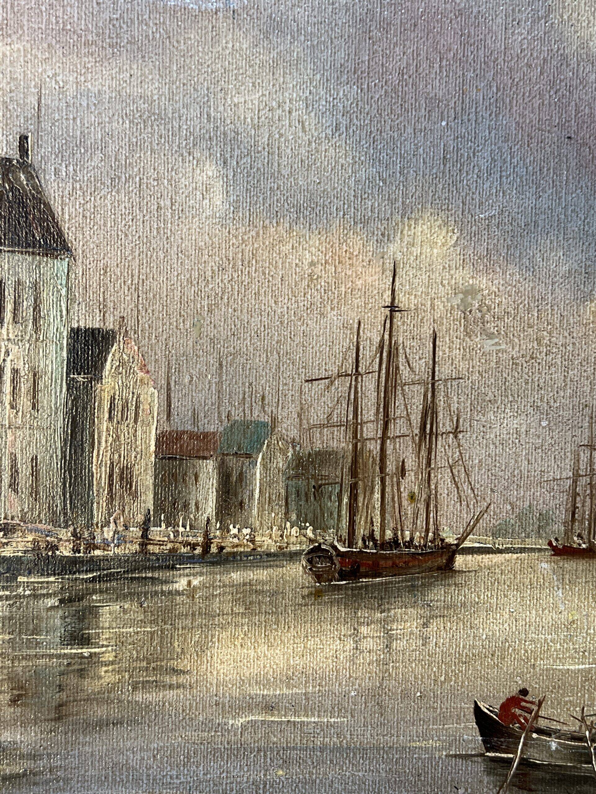 Alexandre Thomas Francia, oil on canvas with marine theme and sailboats