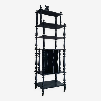 Black bookcase shelf with wheels