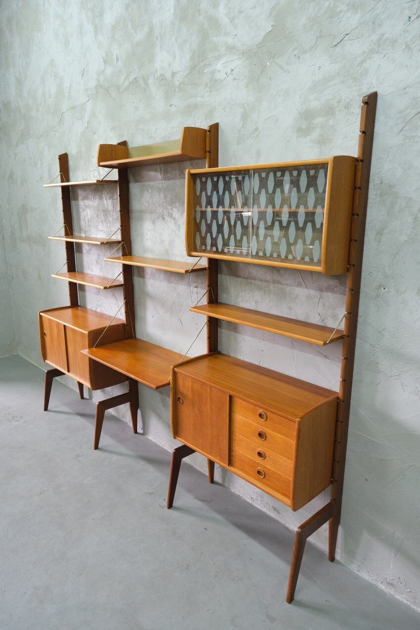 Mid-Century Modular Teak Free-Standing Wall Unit with Desk by John Texmon for Blindheim Mobelfabrik,