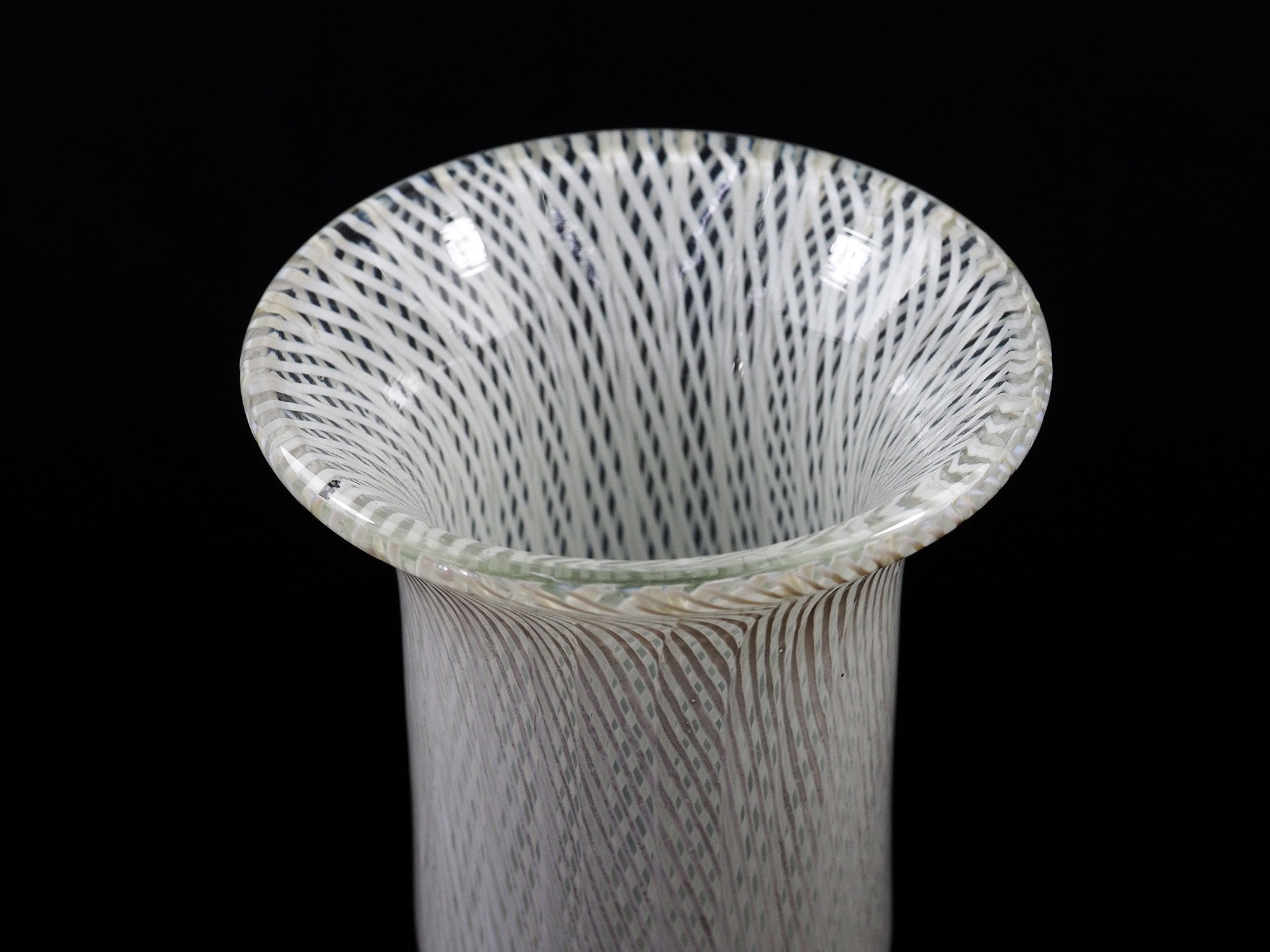 Vase Art Deco Murano Double Latticino Glass-1930s