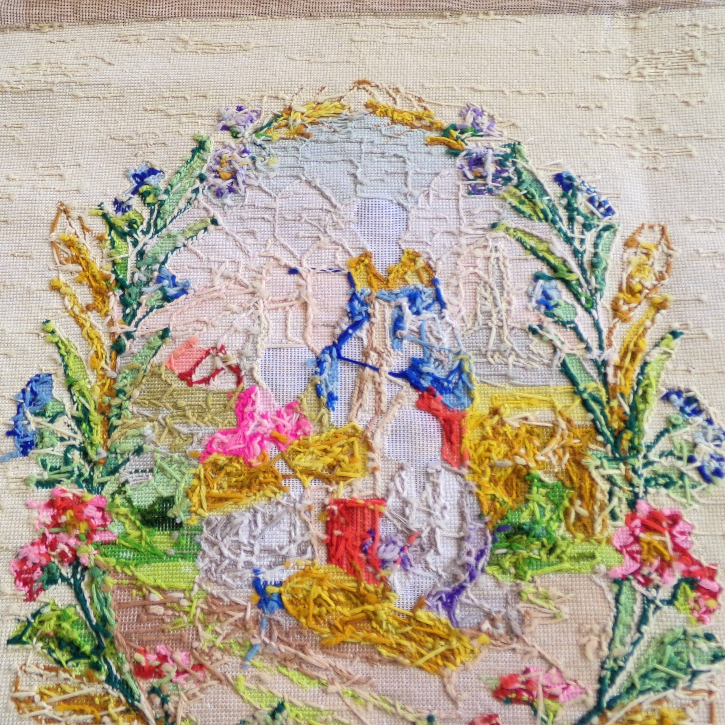 Ancient tapestry in cross-stitch and mixed techniques: "The Harvest"