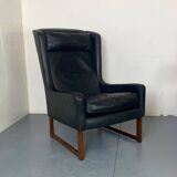 Fauteuil vintage à dossier à oreilles en cuir noir par Rudolf Glatzel pour Kill, 1960