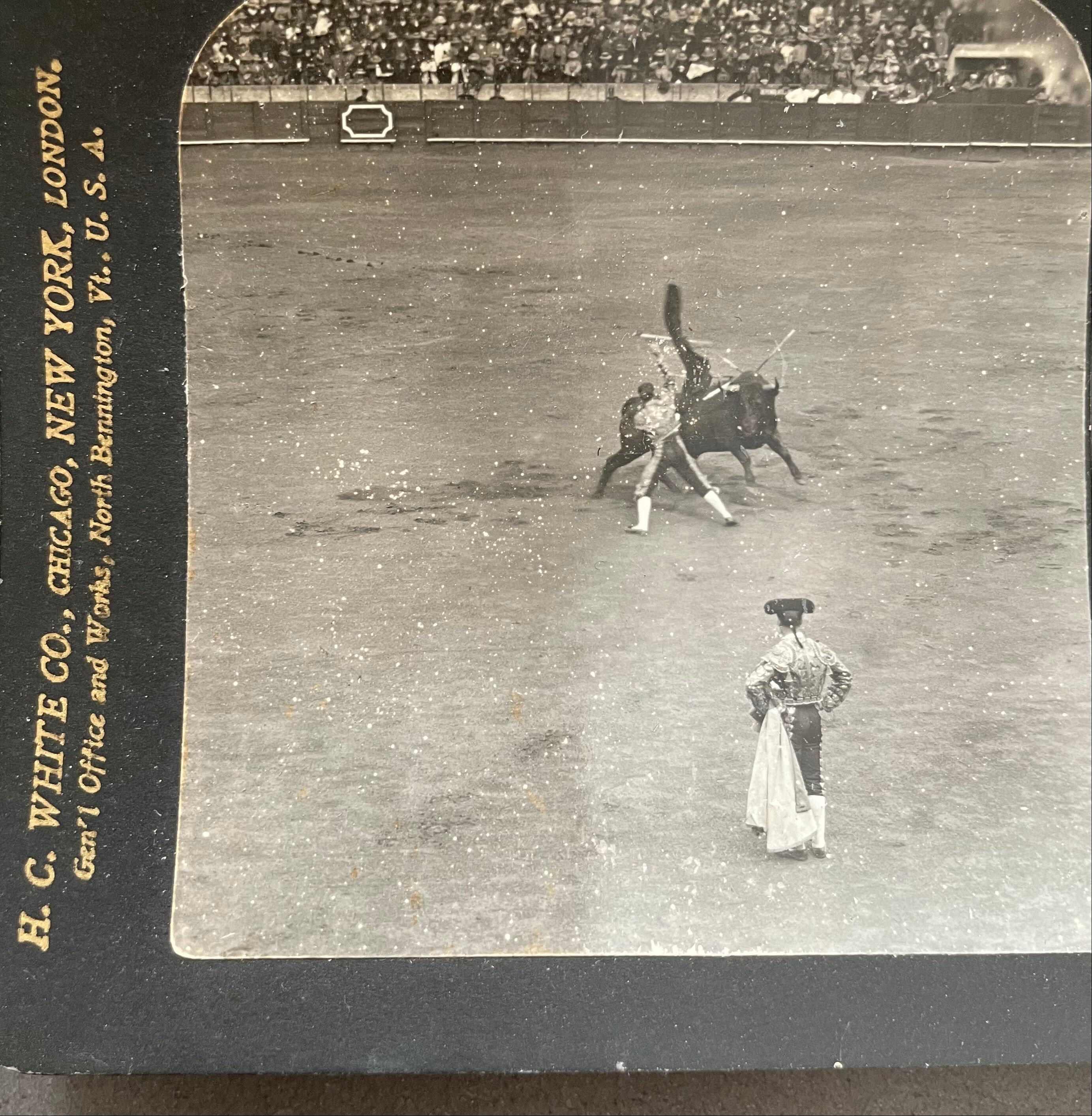Old photography stereo, stereograph, luxury albumine 1903 Bull race, Seville, Spain