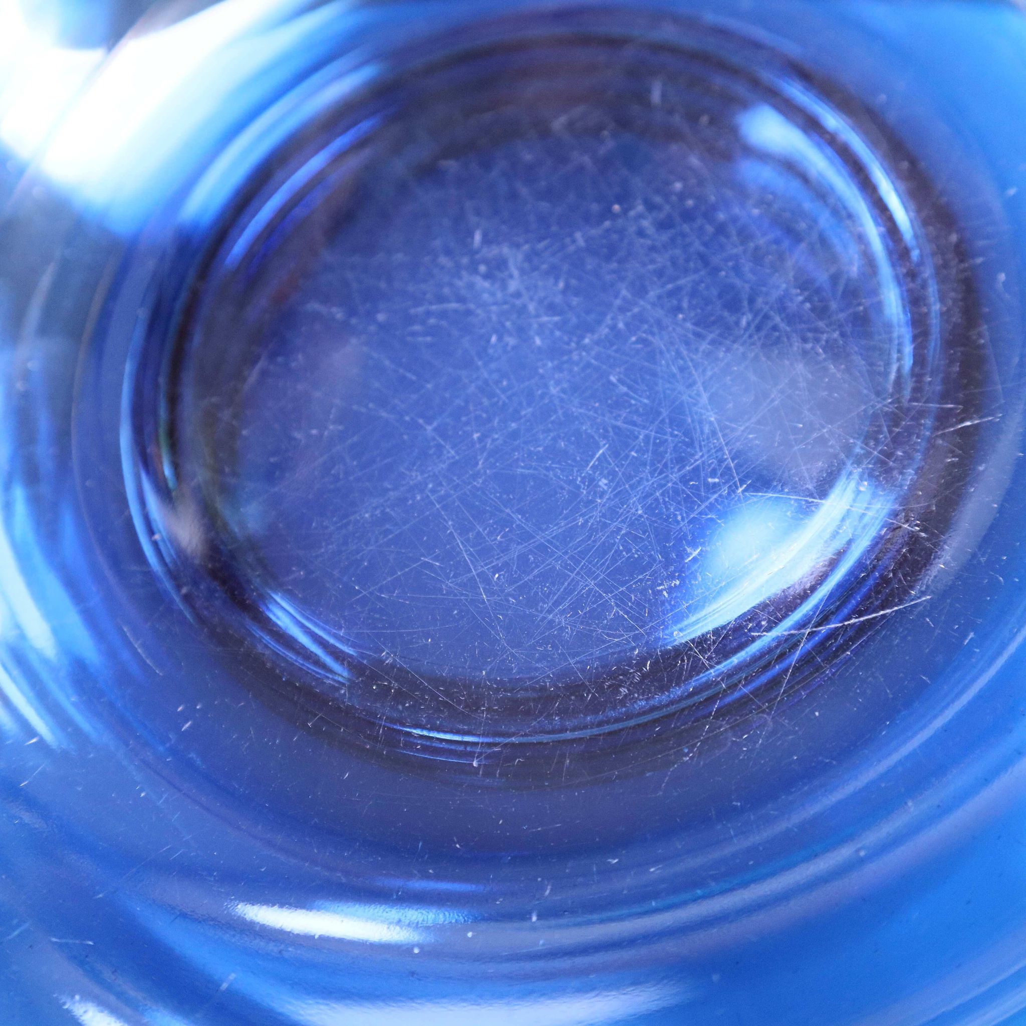 4 vintage blue tempered glass soup plates Vereco France