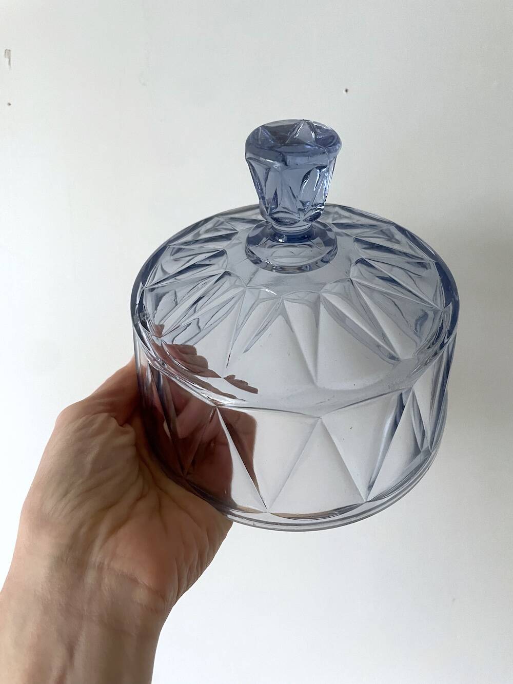 Blue Molded Pressed Glass Cheese Cloche