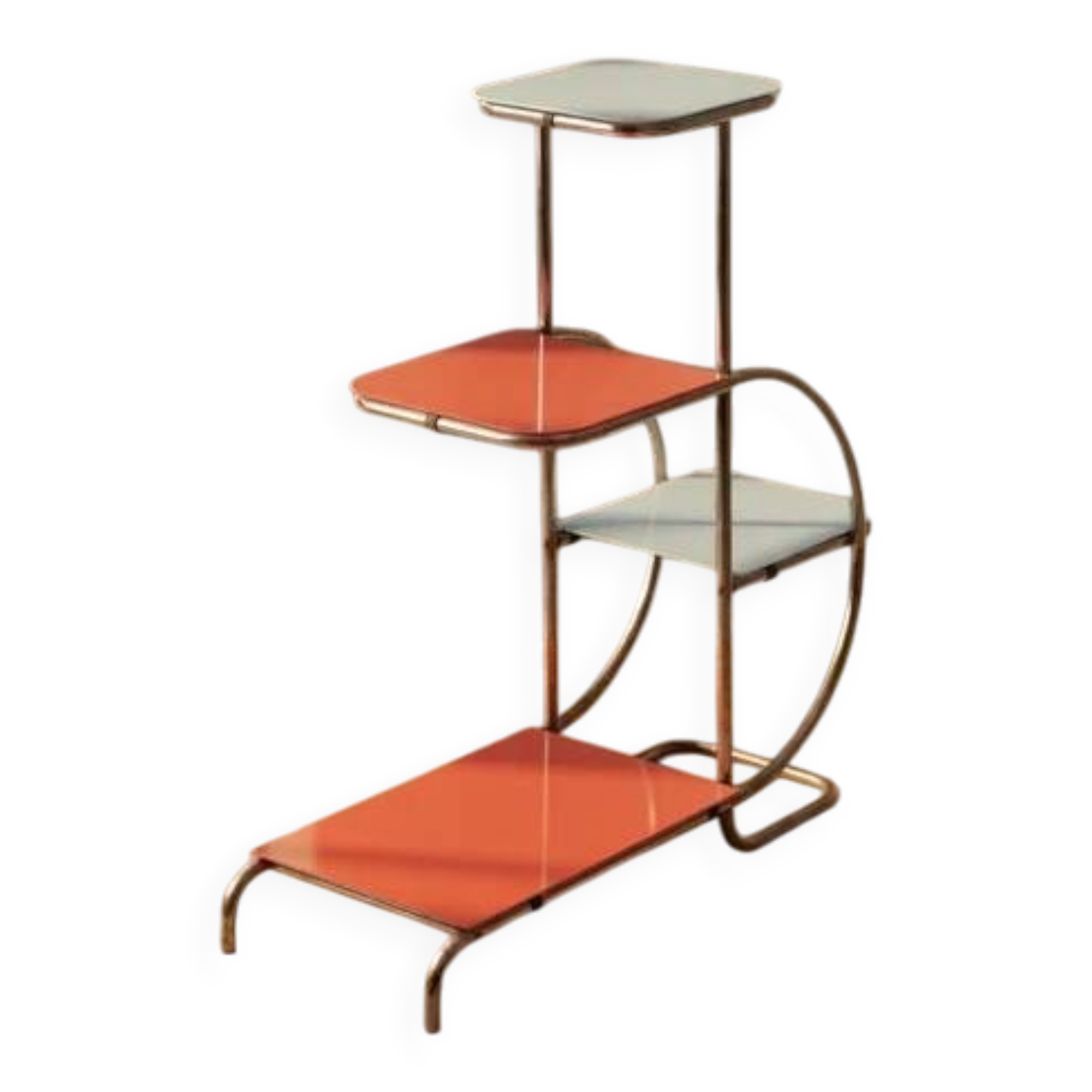 Support en acier Bauhaus par Emile Guyot, étagères en verre coloré, milieu du 20e siècle, Tchécoslovaquie, 90 × 30 × 105 cm