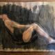 Signed painting, pastel, Chinese ink, portrait of a woman "black sun"