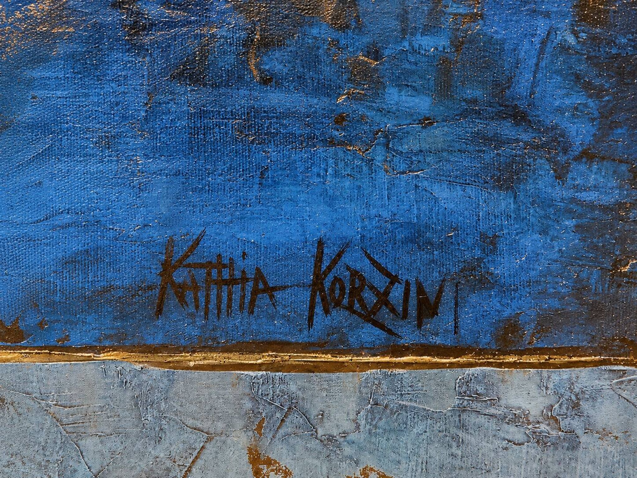 Tableau abstrait géométrique signé Katia Korzin Peinture sur toile