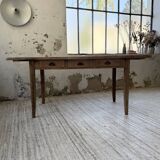 1950s pine and oak farmhouse table with multiple drawers