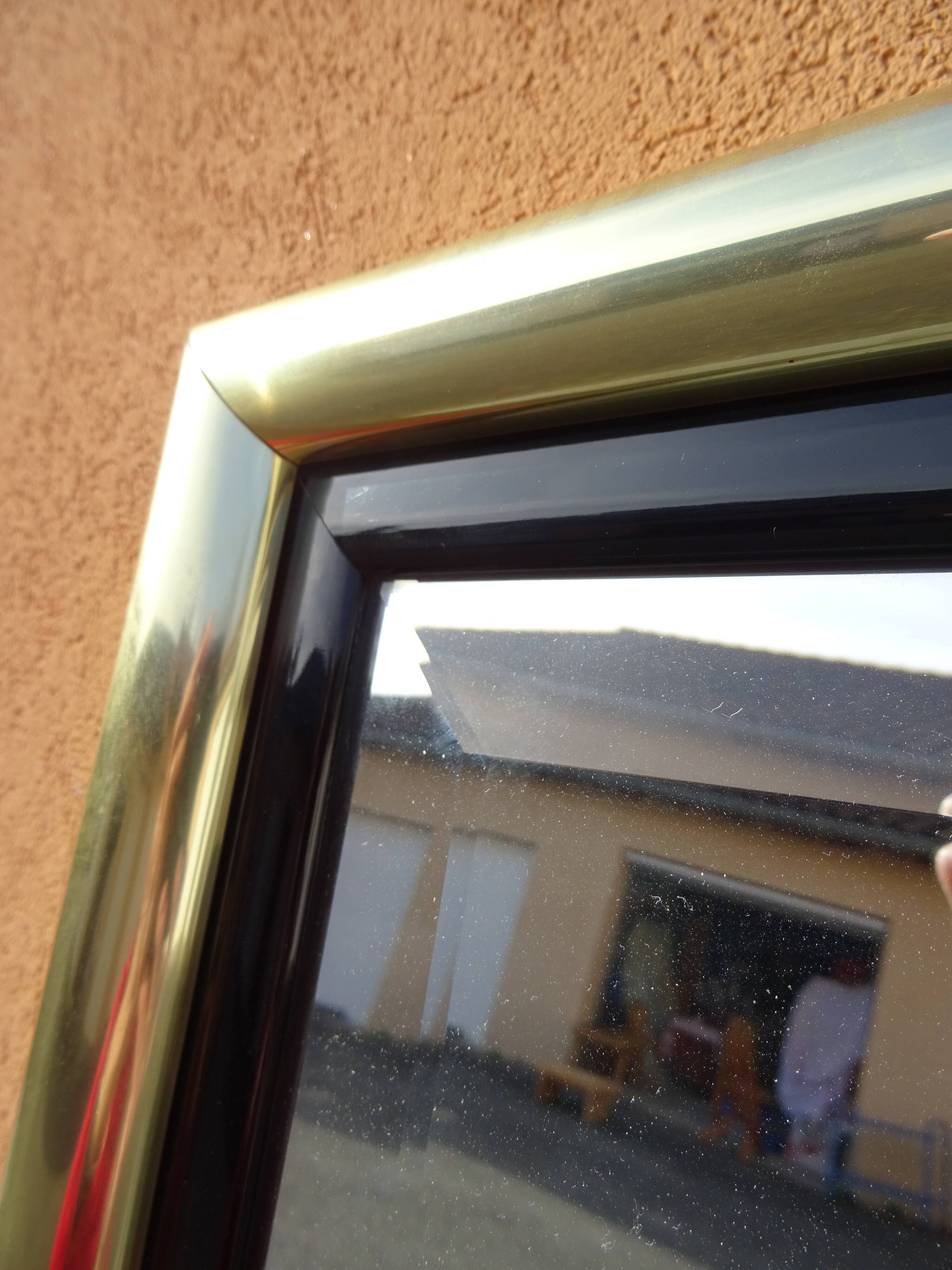 Brass and plexiglass mirror, 80s design