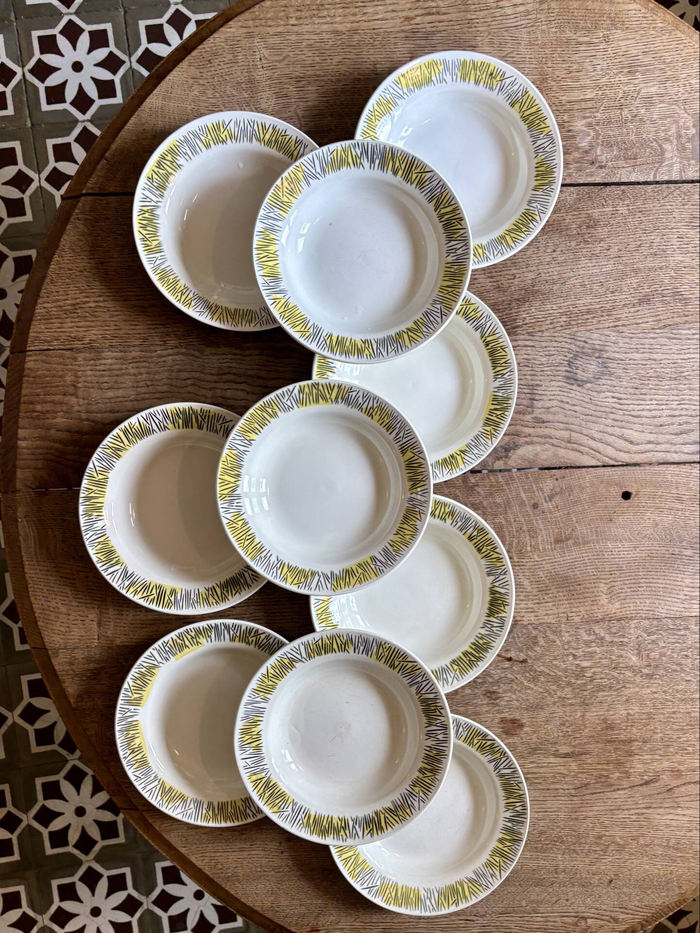 Set of 10 vintage deep plates, Monico models by Digoin/Sarregue.