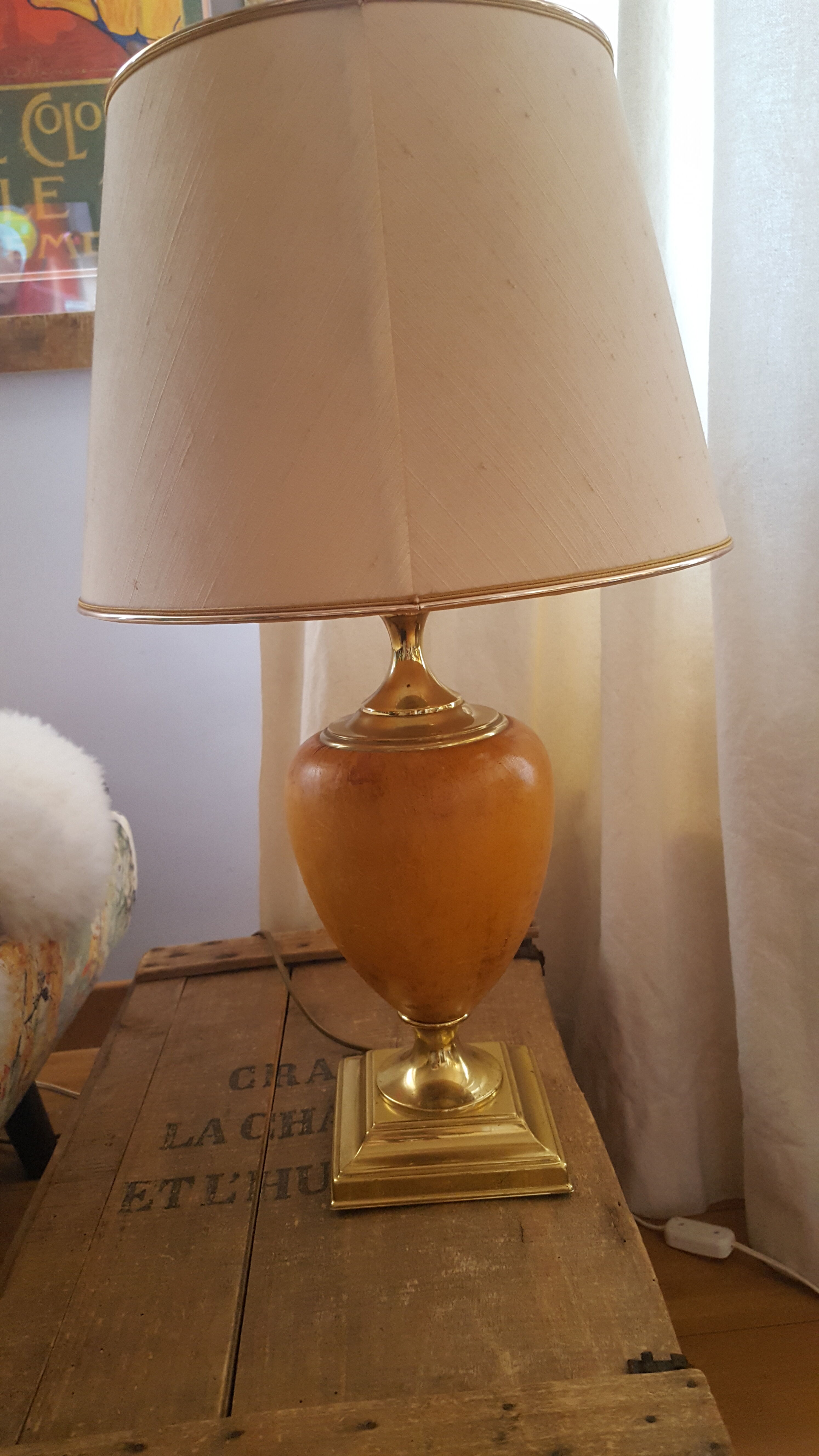 Lamp  dolphin, leather and brass