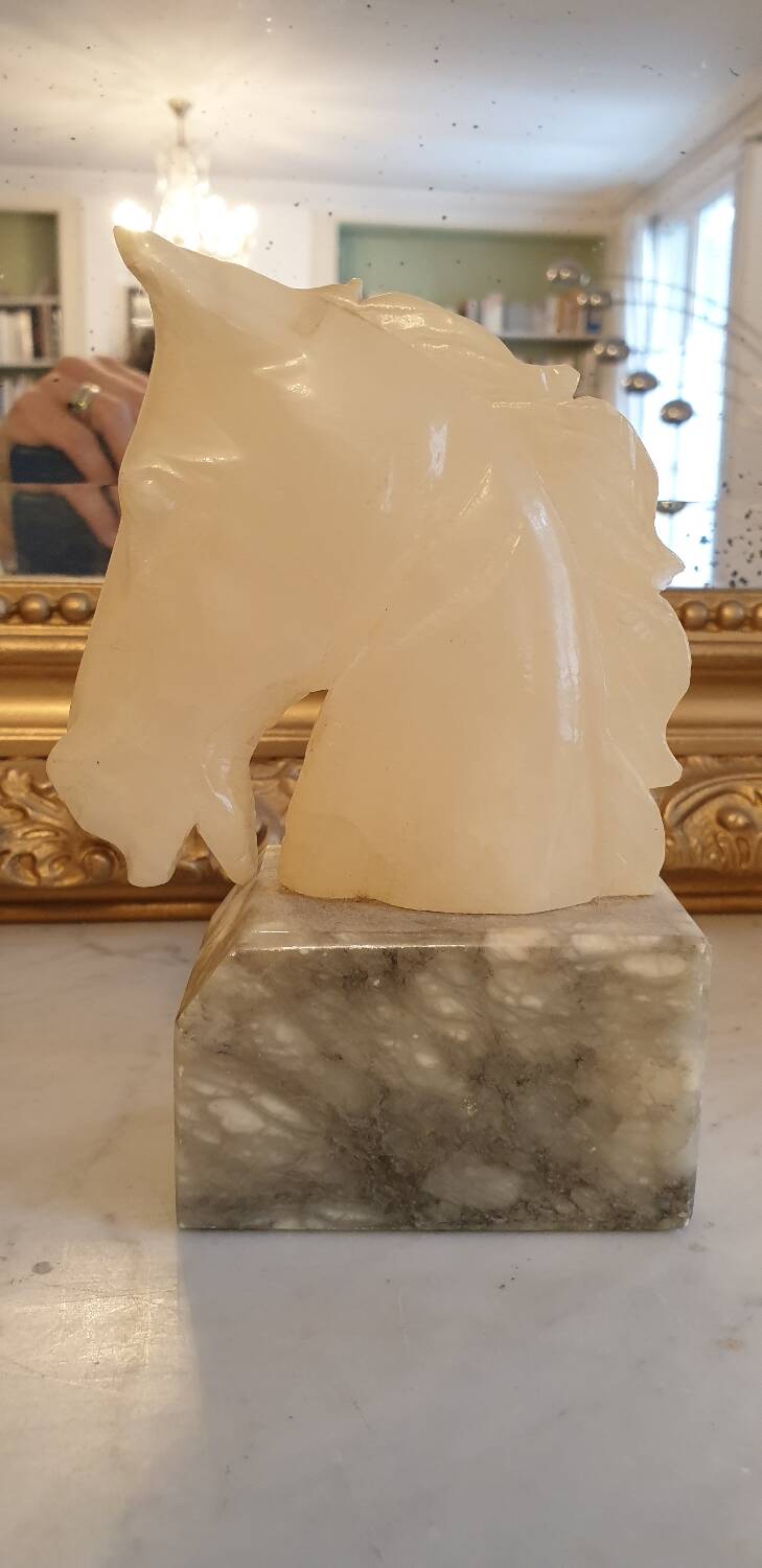 Horse head bookend in onyx and marble