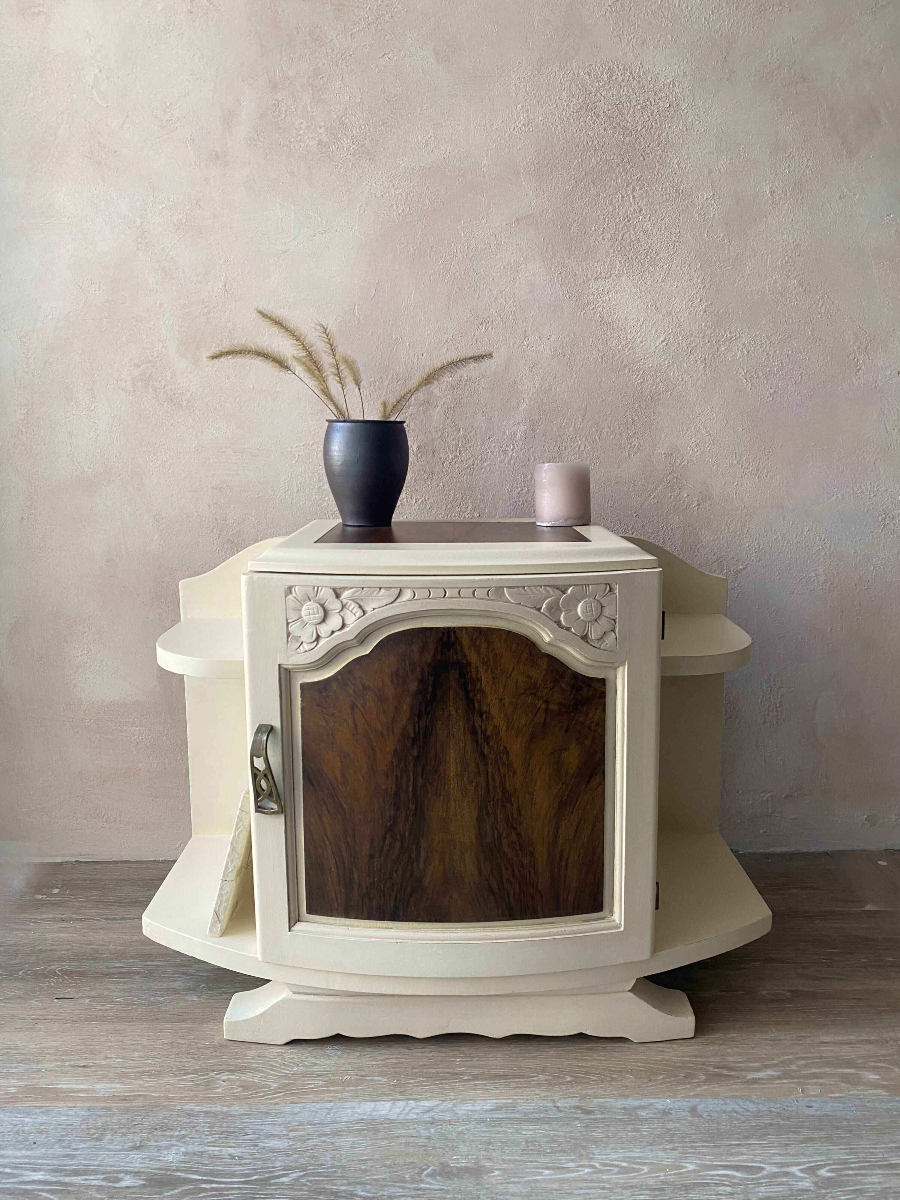 Chevet Art Déco années 1930 - Bois et plateau incrusté
