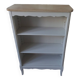 Petite bibliothèque, 2 étagères réglables patinée gris perle, plateau bois