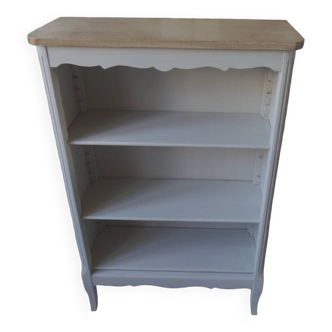Small bookcase, 2 adjustable pearl gray patinated shelves, wooden top