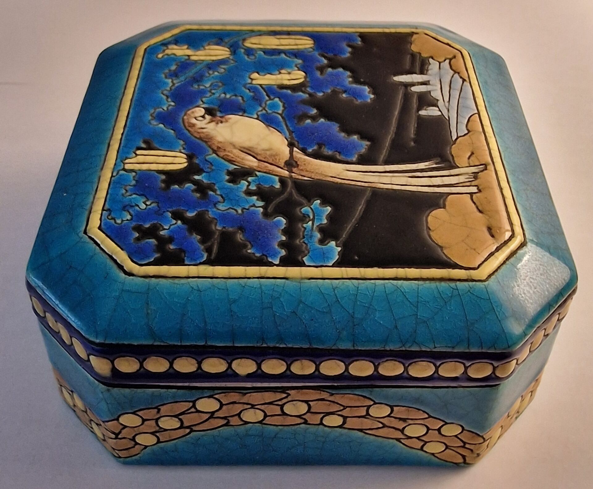 Large Longwy Art Deco bonbonnière 1925 – Cloisonné enamels – Decor per