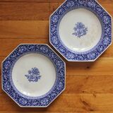 2 semi-deep octagonal plates English ironstone "Chrysanthemum" Minton