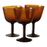 3 stemmed glasses in bubbled and blown glass