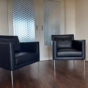 2 fauteuils de salon modernistes allemands en cuir noir et acier de Walter Knoll