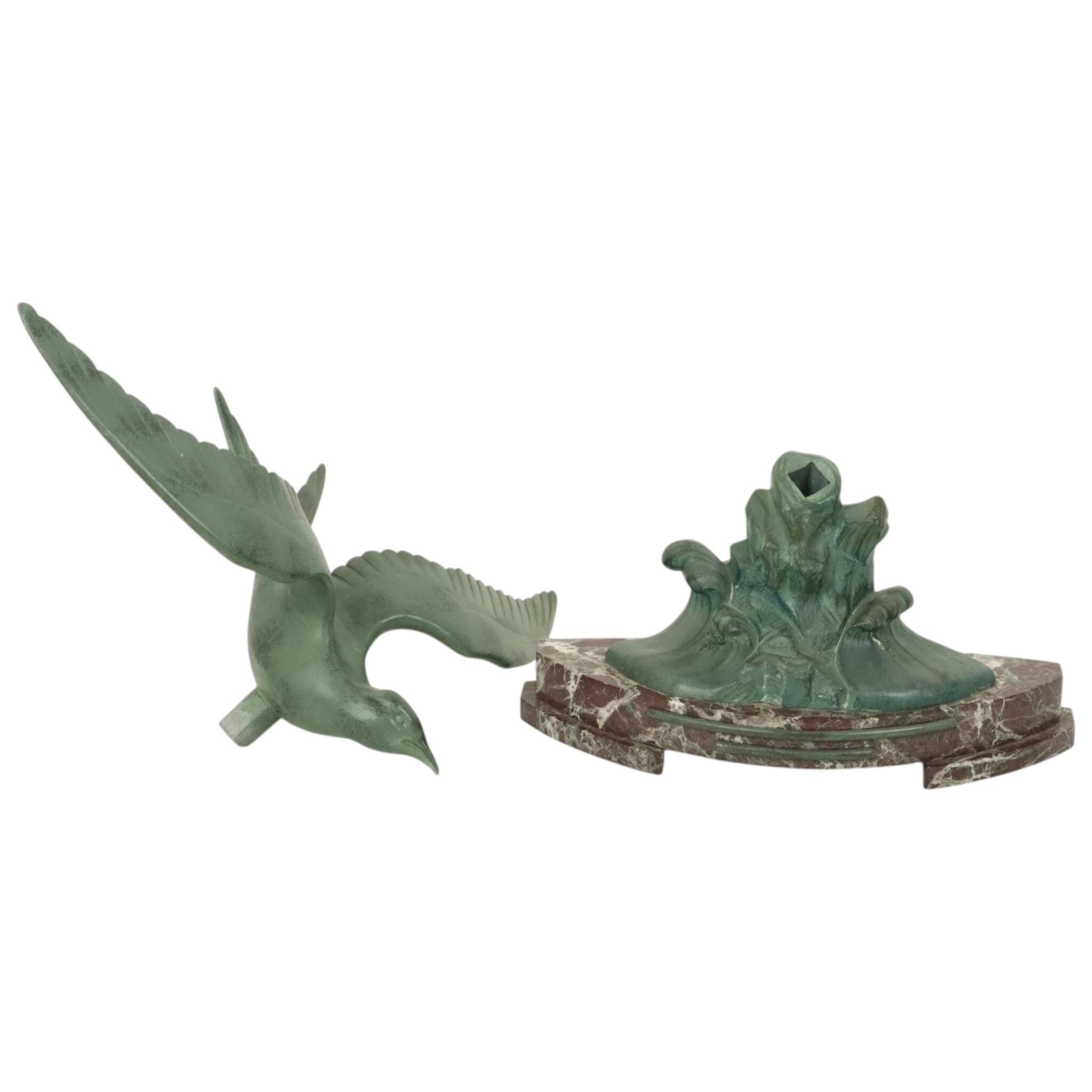 Sculpture Art Déco Goéland sur Socle en Marbre Patine Bronze 51 cm