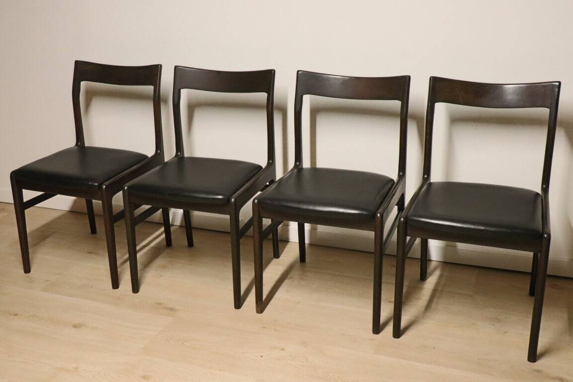 Set of 4 vintage chairs in teak and imitation leather, 1960s