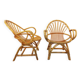 Paire de fauteuils vintage en rotin des années 60