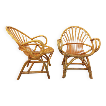 Pair of vintage rattan armchairs from the 60s