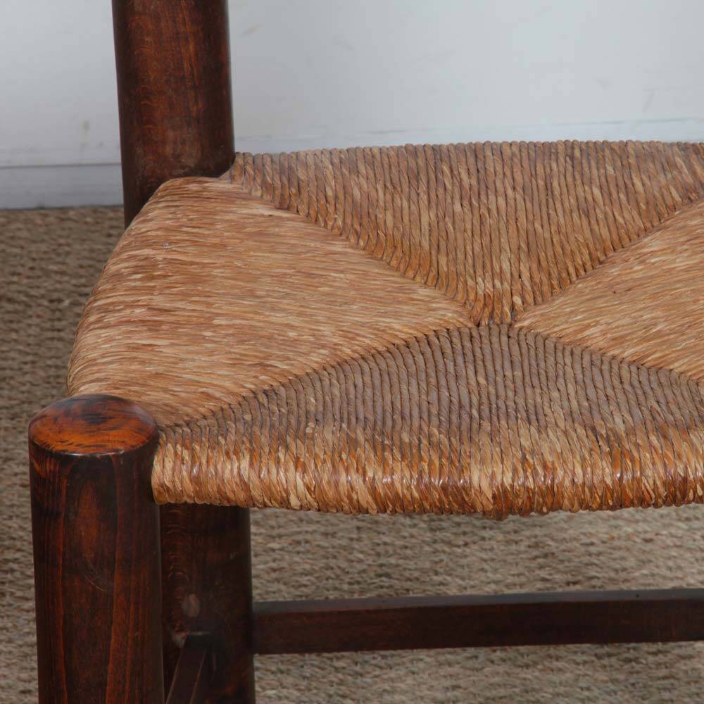Set of 4 straw-seated solid wood chairs, French craftsmanship, 1950.