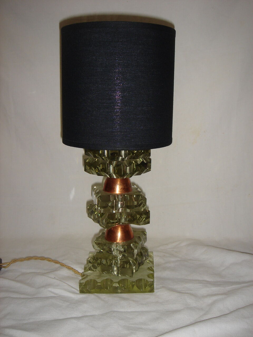 Lampe en verre & cuivre de 1940