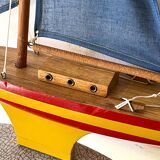 Wooden sailboat, cotton sails, vintage toy